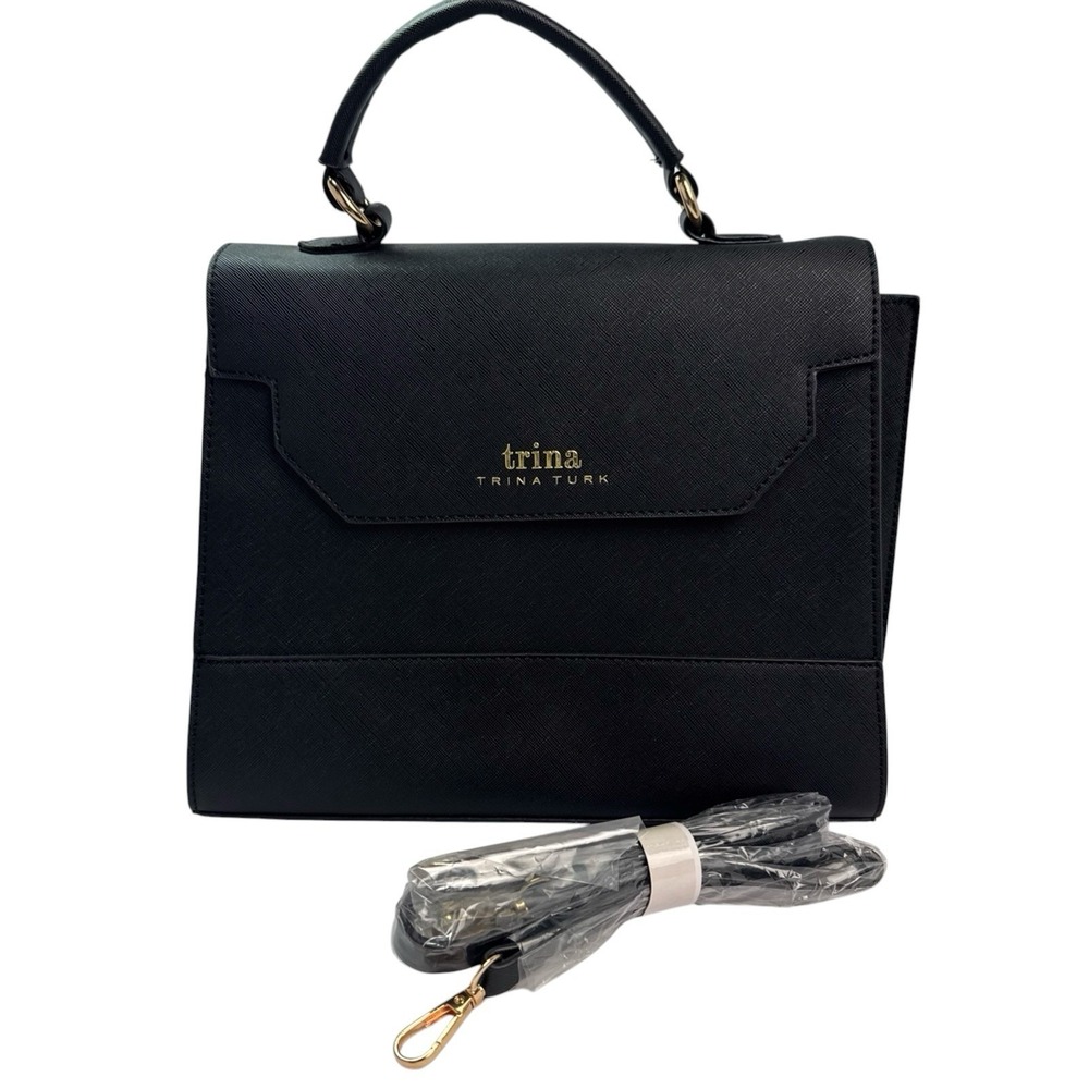 Trina Turk Top Handle Satchel Black Vegan Leather Shoulder Bag